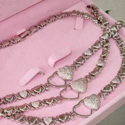Silver Tone Xoxo Choker Necklace, Bracelet And Anklet Sets