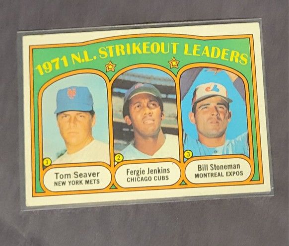 Tom Seaver, Fergie Jenkins, Bill Stoneman 1971 National League Strikeout Leaders Baseball Trading Card #95