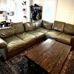 Mathis Brothers Gray Leather Sectional Couch