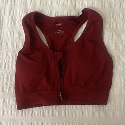 Red Sports Bra Zip Up : Small