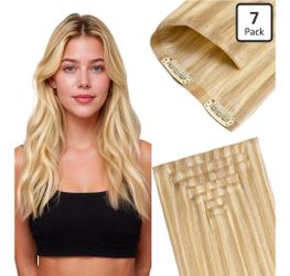 20" invisible human hair wig blonde new 110 g  7 pca hair extensions clip in