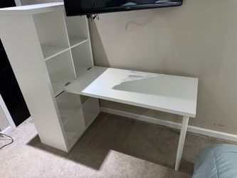 IKEA White Shelving Unit with Desk