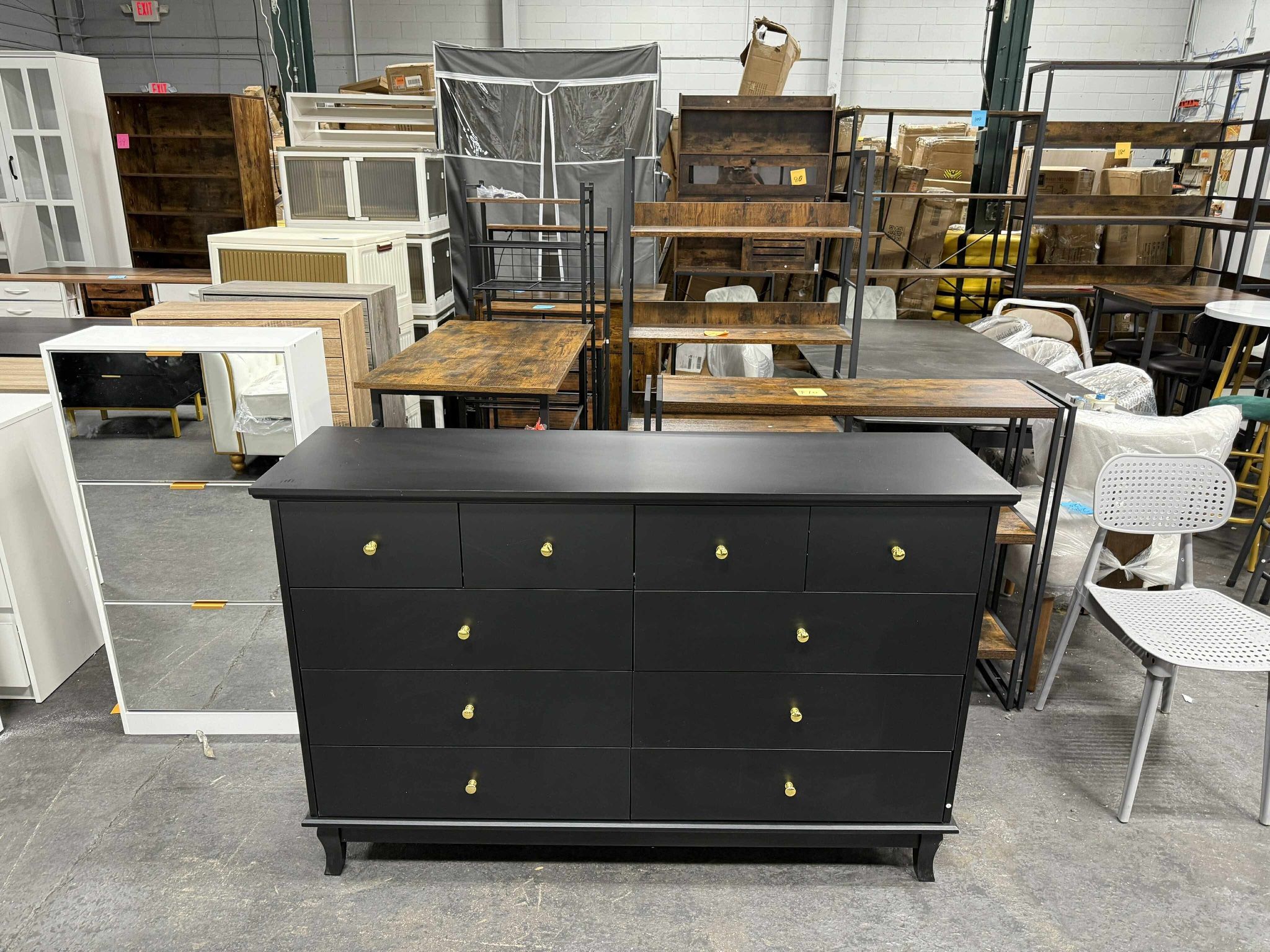 Black 10-Drawers Wood Double Chest of Drawer 55.1 in. W x 15.7 in. D x 35.4 in. H Dresser Organizer 330034-01