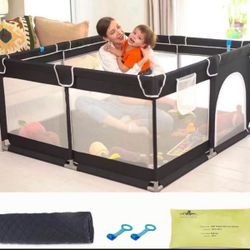 Playpen with Mat for Babies and Toddlers, Baby Play Yards No Gaps, Playpen with Gate, Indoor & Outdoor Kids Activity Center, Safety Baby Fence Play Ar