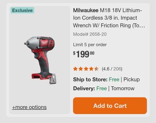 Milwaukee M18 18V Lithium-Ion Cordless 3/8 in. Impact Wrench with Friction Ring  (NO BOX -   NEW)