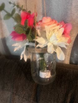 Hanging Ball Mason Jar with Artificial Flowers