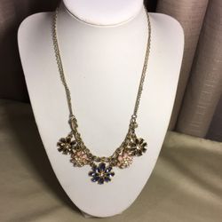 LC Lauren Conrad Chain Link & Multi-Colored Rhinestone Pendants Necklace 