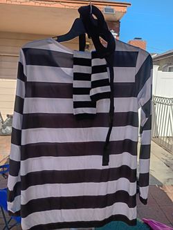 Halloween costume Black and White Striped Long Sleeve Top