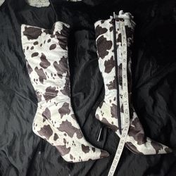 Cow Print High Heel Boots Size 7