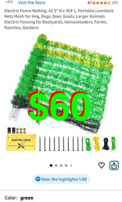 Electric Fence Netting, 42.5" H × 164' L, Portable Livestock Nets Mesh for Hog, Dogs, Deer, Goats, Larger Animals Electric Fencing for Backyards, Home