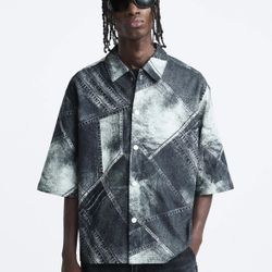 Zara Mens OVERSIZED CROPPED Button Down Shirt