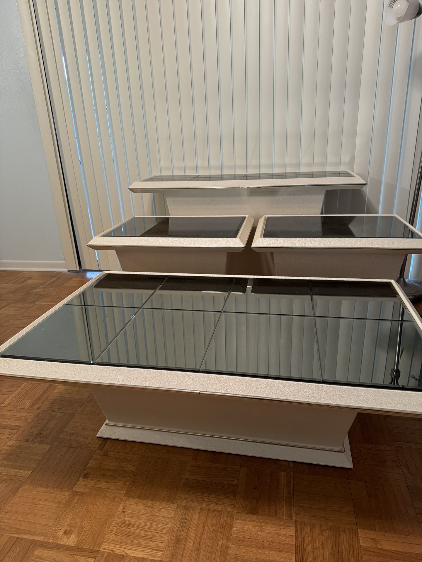 Four Smoke-colored Tint Glass Tables / Ivory Base Color