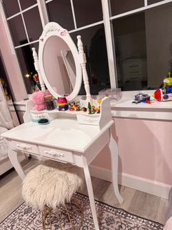 White Vanity Dressing Table with Oval Mirror