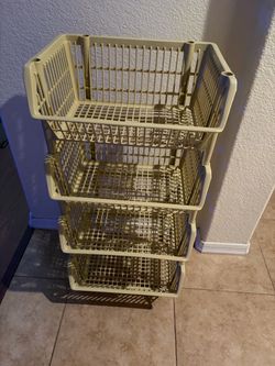 4-Tier Stackable Plastic Storage Basket Rack