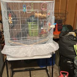 Slightly used Bird Cage With Stand, White, Large
