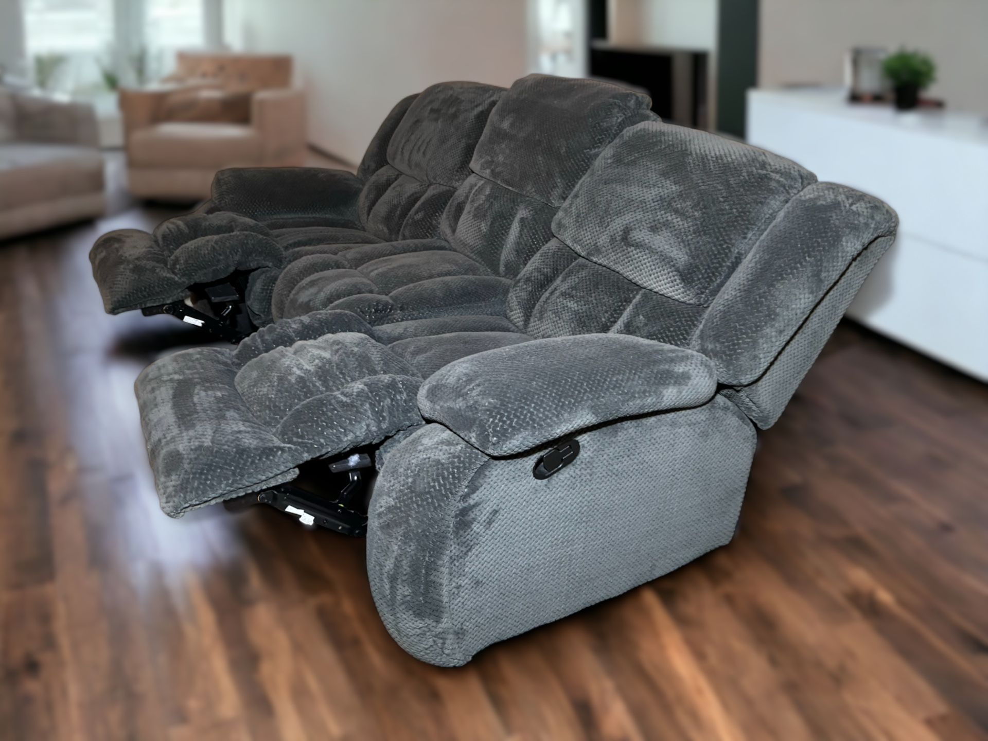Gray Padded Textured Microfiber 3-Seat Reclining Couch