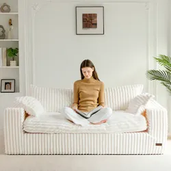 White Corduroy Fabric Sofa