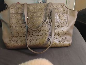 Coach Tan Laser etched  Floral Tote Handbag