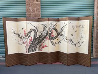 Vintage Japanese/ Korean Cherry Blossom 8 Panel Byōbu Folding Screen