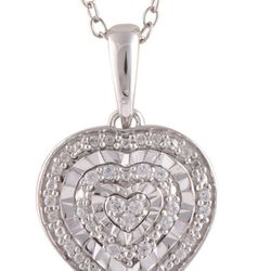 Beautiful 0.10CTW Diamond Heart 18 Inch Designer Ladies White Gold Rhodium Over Sterling Silver 0.10CTW Diamond Heart 18 Inch Designer Necklace
