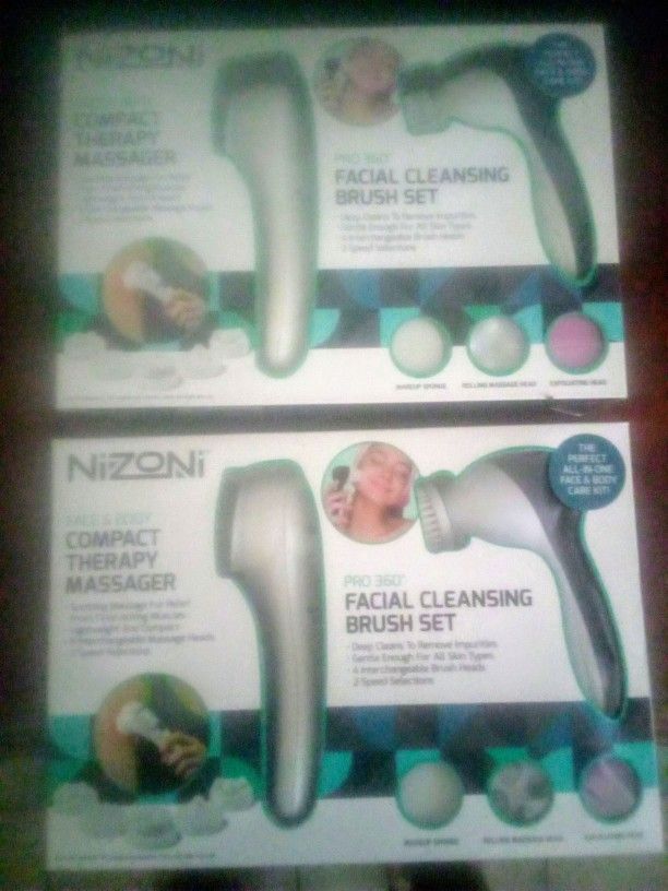 (2) NIZONI FACE & BODY COMPACT THERAPY MASSAGER + PRO 360 FACIAL CLEANSING BRUSH SET ( Open To Offers )