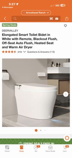 DEERVALLEY Elongated Smart Toilet Bidet in White with Remote, Blackout Flush, Off-Seat Auto Flush, Heated Seat and Warm Air Dryer