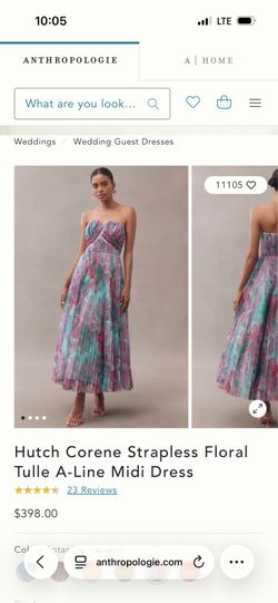 Hutch Corene Strapless Floral Tulle A-Line Midi Dress Anthropologie Size 4
