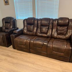 Top Grain Leather Sofa And Chair Electric Working Reclining 