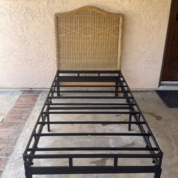 Twin Rattan Headboard, Frame, Boxspring