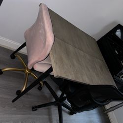 Custom made Grey/Beige Kitchen table/Desk, 2 rolling chairs included.