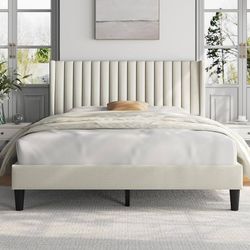  Queen Size Bed Frame WHITE SOFT UPHOLSTERY // Mattress Sold Separately 