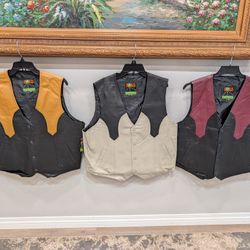 Men's Leather Vest Western Style Black & Beige, Mango, Burgundy Colors -Genuine Leather 2XL 