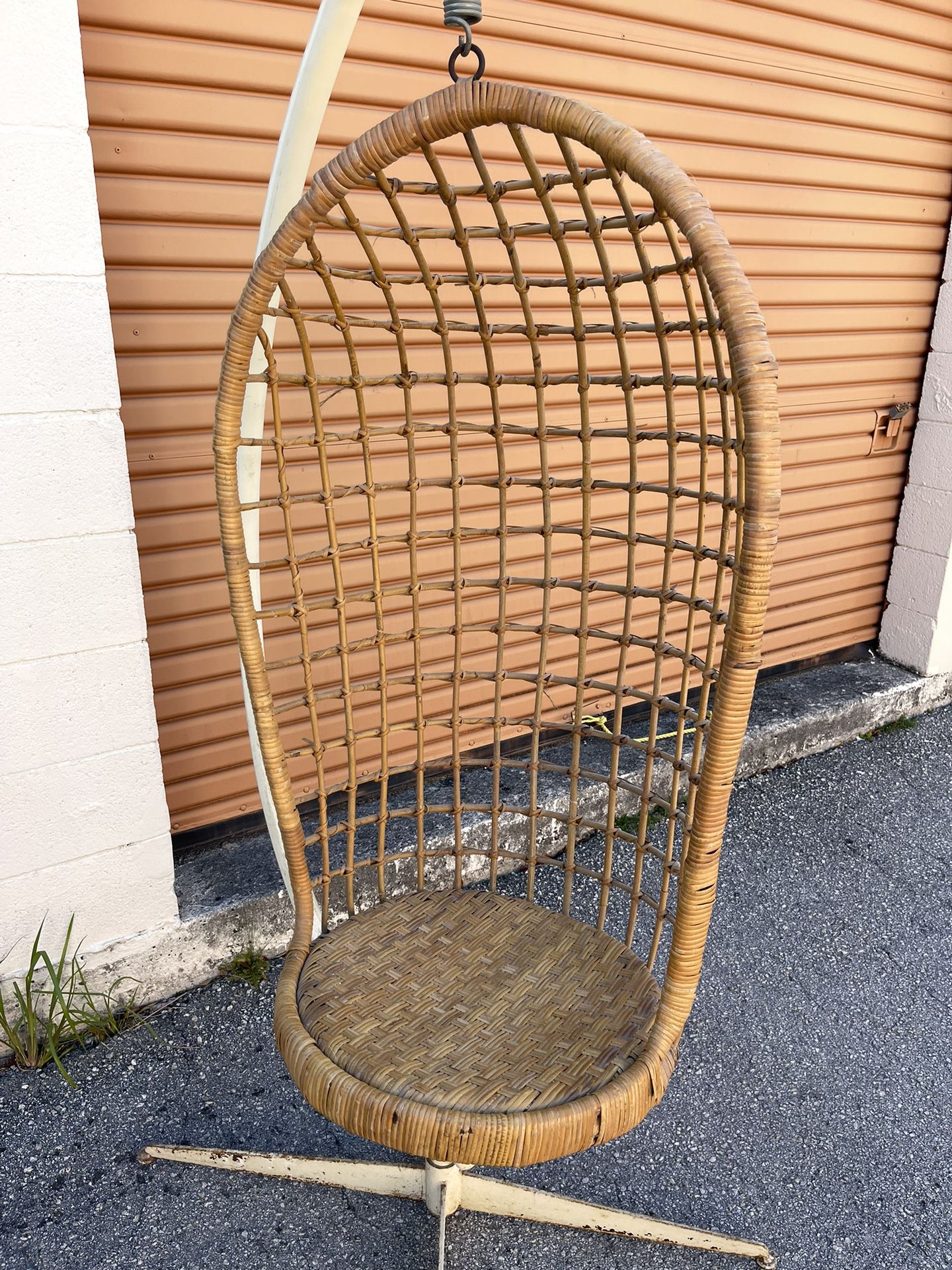 Hanging Wicker Basket Egg Chair With Metal Stand Circa 1970's