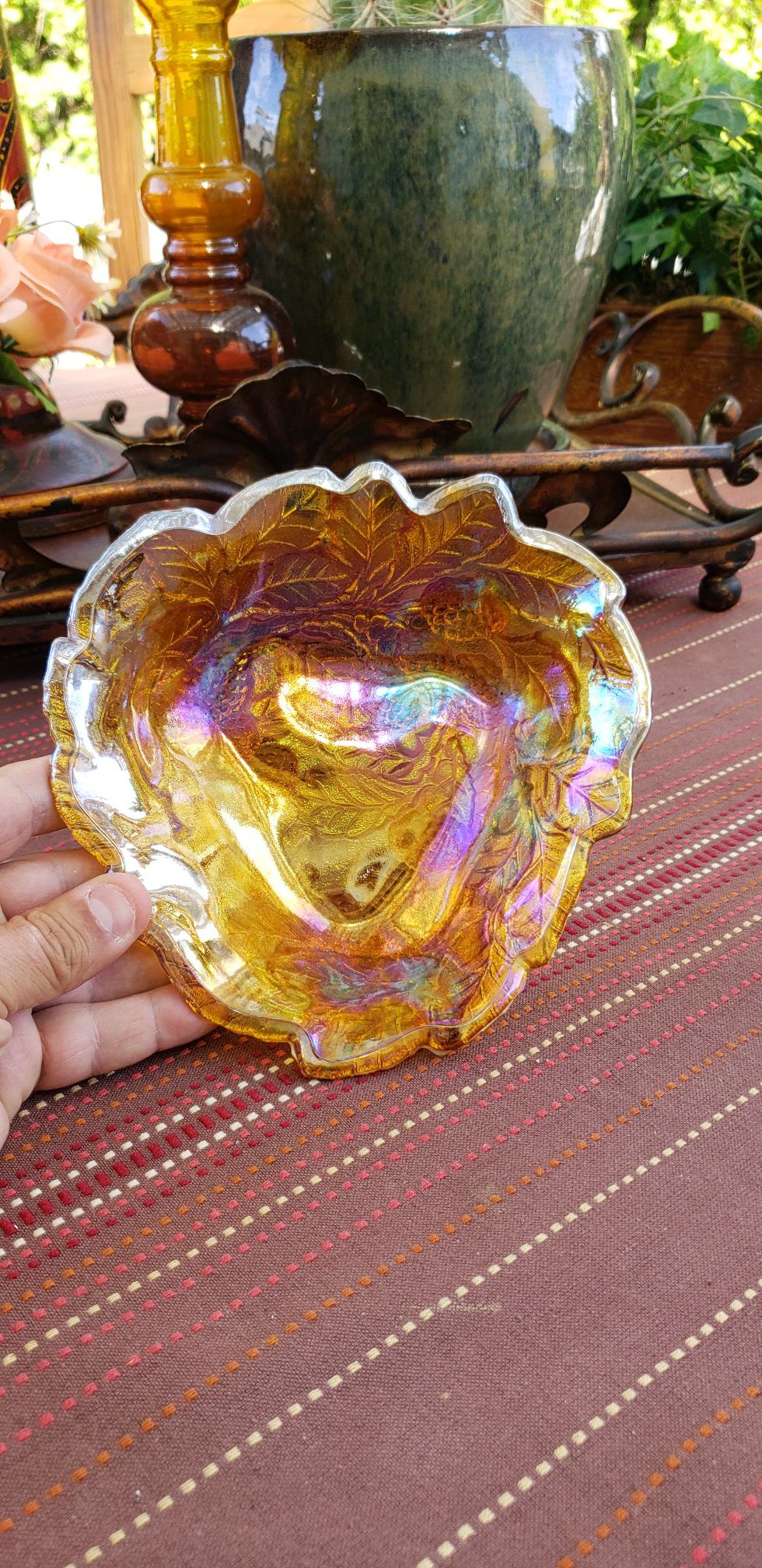 Indiana Glass Company Carnival Glass Candy Dish. 7"