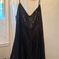Black Sequin Dress with Feather Trim