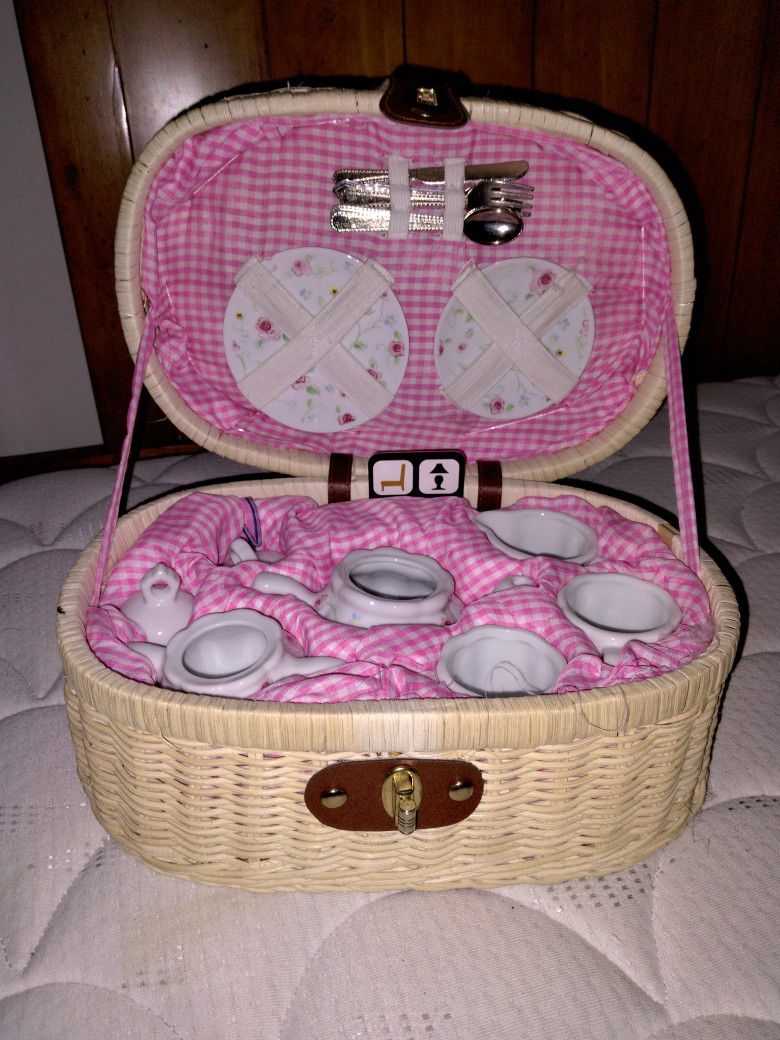 Grandmother's Tea Set Collection In Original Basket 