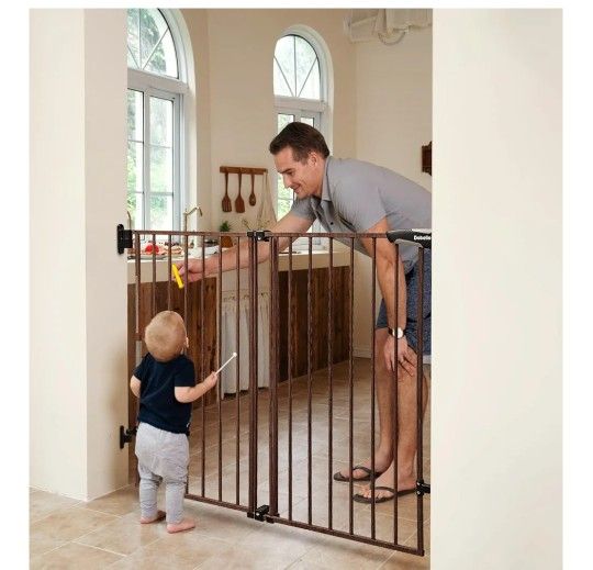 Babelio 34" Extra Tall Baby/Dog Gate with No Threshold Design Walk Thru Door, 26-43" Auto Close Safety Gate for Babies, Elders and Pets, Fits Doorways