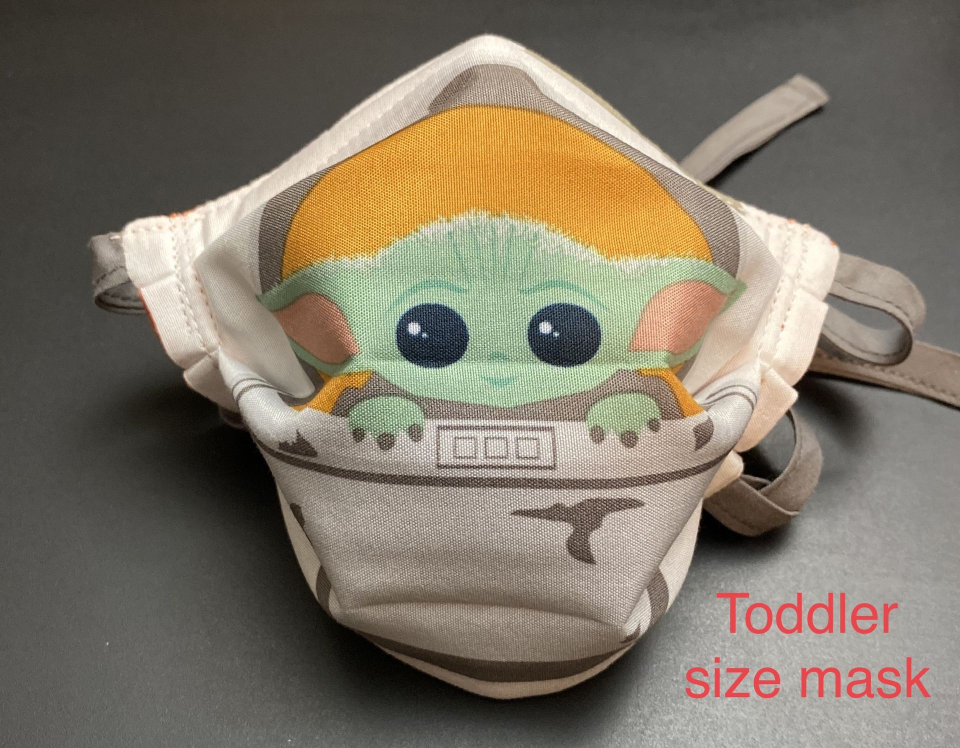Handmade Star Wars Mandalorian Baby Yoda (Hover Crib) Toddler face mask fits 2 to 3 years old with Adjustable ear straps and nose wire