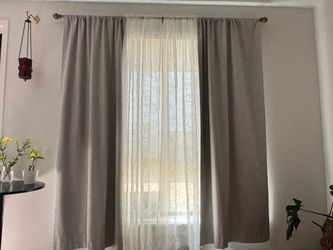 Gray Curtains/White Sheer Curtains & Rod