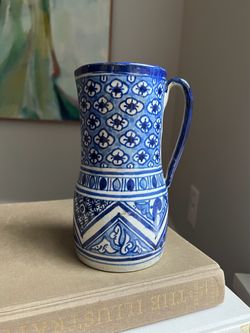Small Blue & White Handcrafted Vase ( firm on price )