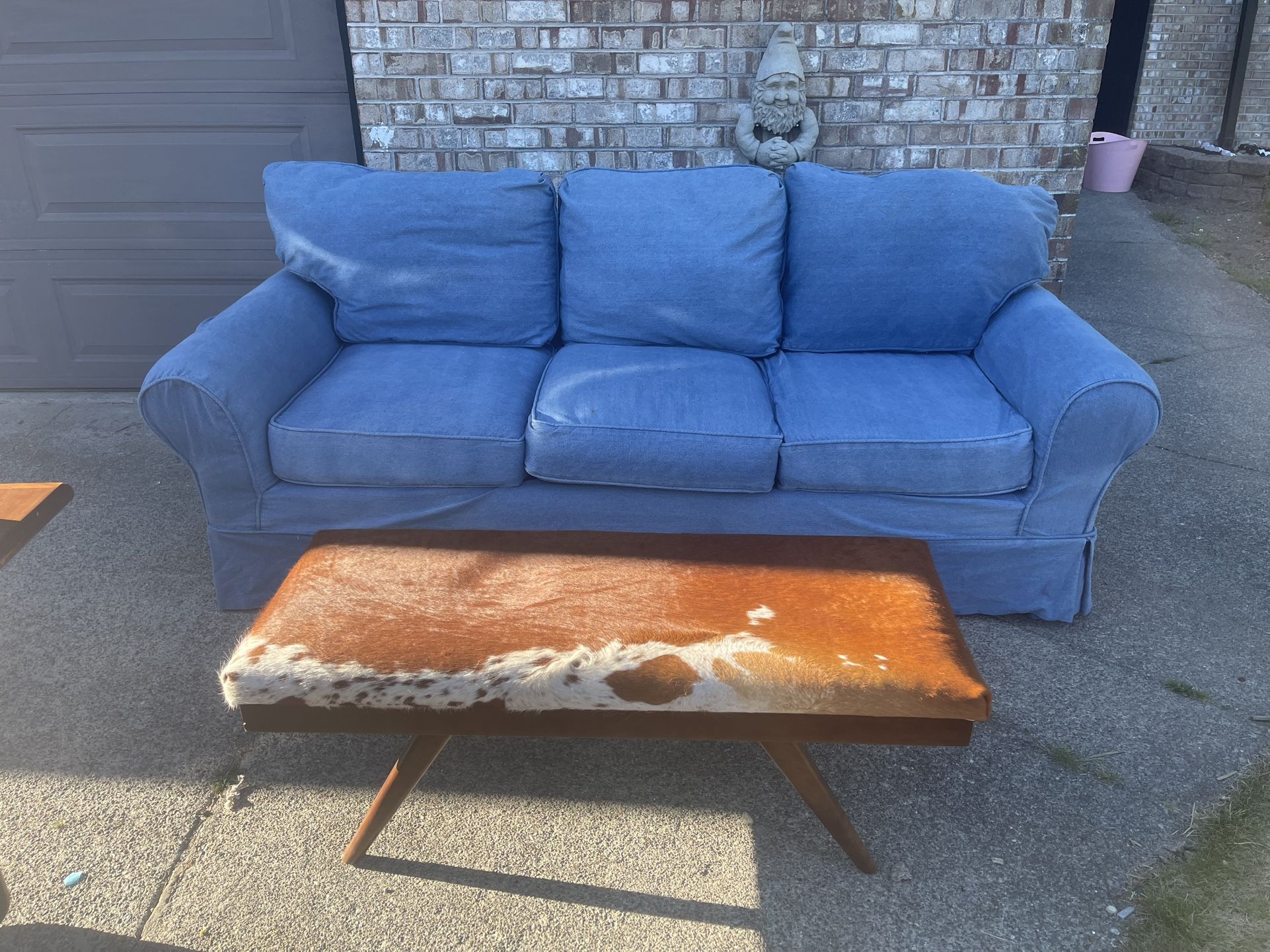 Denim Couch And Cow Ottoman