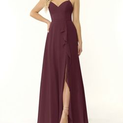 Azazie Naeem bridesmaid Dress Color: Cabernet       Size A0  only worn once!!  Cabernet A-Line V-Neck Ruffle Chiffon Dress