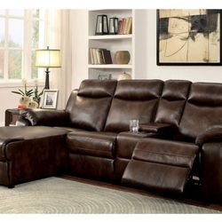 Brand New Brown Leather Reclining Sectional Sofa