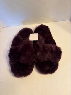 Women's Lauren Conrad Wine Faux Fur Back Slide on Slippers Size Large 8-9 New