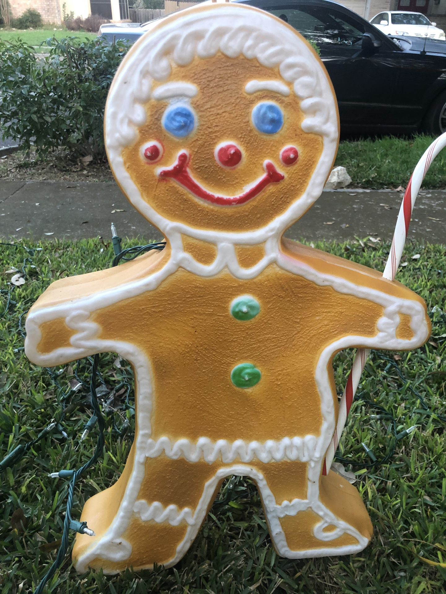 Blow Mold Christmas Outdoor Decor 2 Gingerbread Men, 3 Trees, 1 Candy Cane Lollipop, 2 Snowman