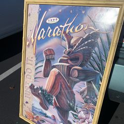 Very Rare - NIKE - JUST DO IT - Honolulu Marathon Poster Framed December 11, 1994 Original 