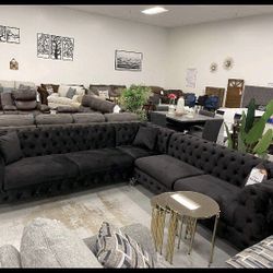 3 Piece Black Velvet Merkur Sectional Couch 💥 Living Room 💥 Special Price 📣📣📣 Best Quality 💥