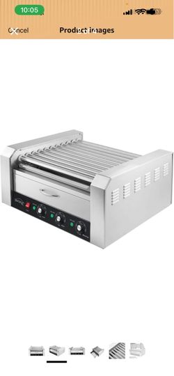 Brand new commercial hotdog roller with bun warmer