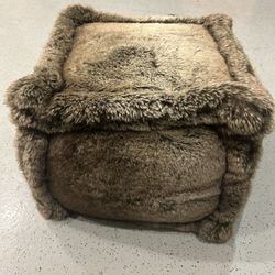 Faux Brown Poof Ottoman 14x14x11