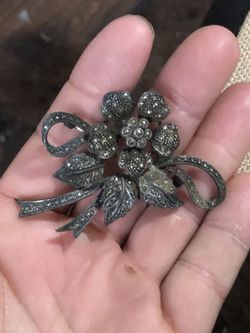 Huge heavy Art Deco style sterling silver brooch